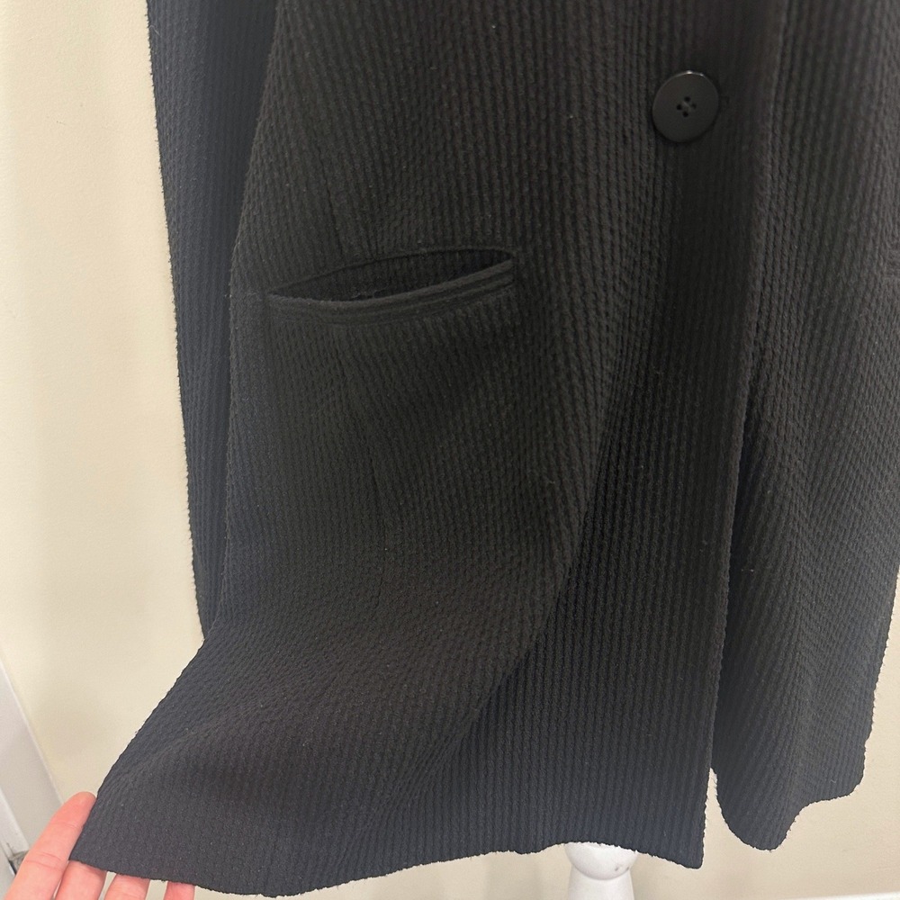 Eileen Fisher Black‎ Waffle Knit Shawl Collar Longline Cardigan Large Minimalism - Picture 4 of 8